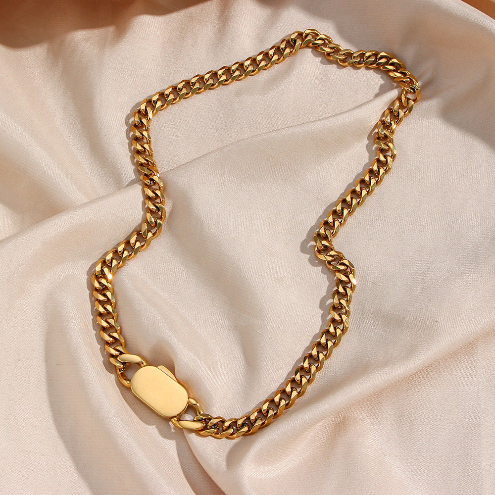 Bold Gold-Tone Stainless-Steel Chain Necklace – 40 cm, Thick 8 mm Links