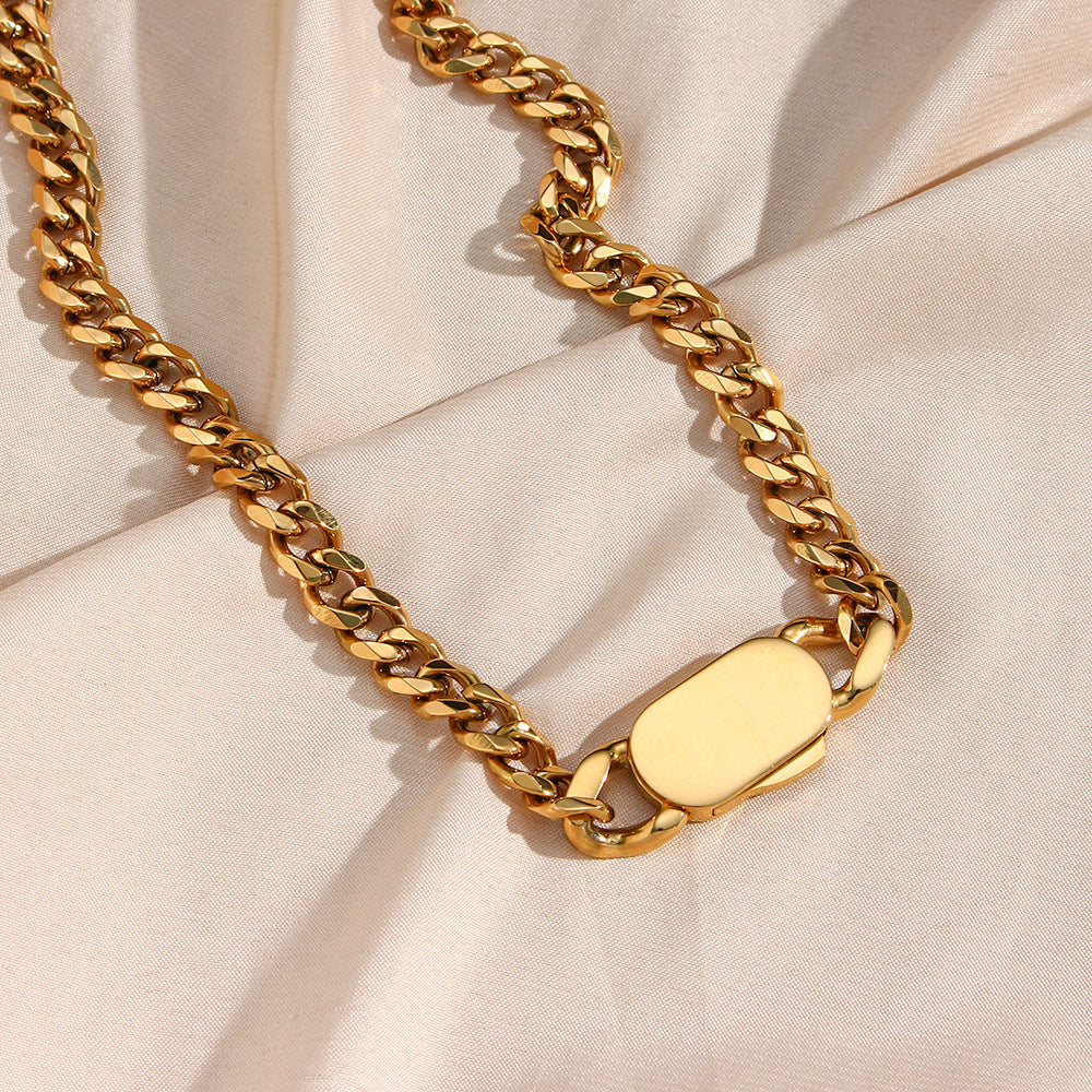 Bold Gold-Tone Stainless-Steel Chain Necklace – 40 cm, Thick 8 mm Links
