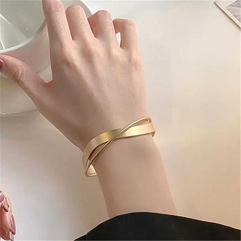 Gold-Plated Wave-Cross Bangle – Lightweight Women’s Fashion Bracelet
