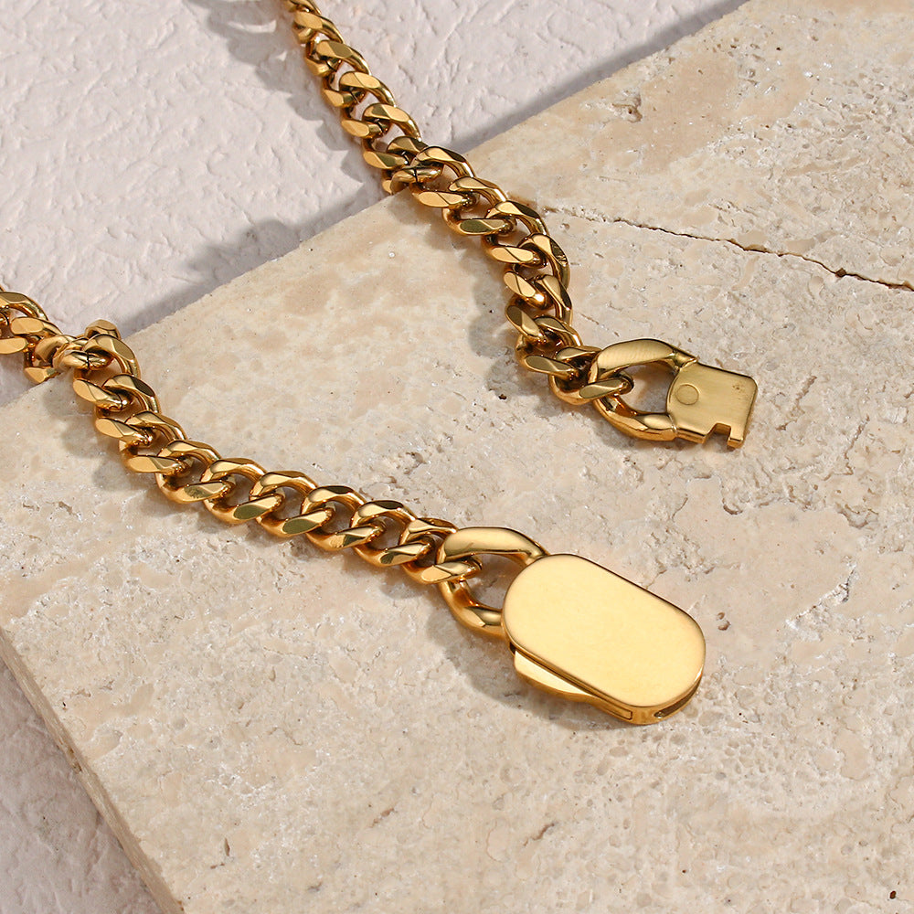 Bold Gold-Tone Stainless-Steel Chain Necklace – 40 cm, Thick 8 mm Links
