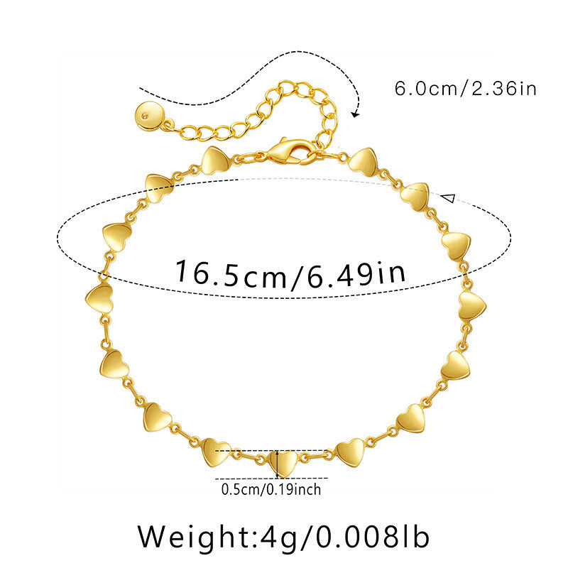 18K Gold-Plated Heart-Link “Love” Chain Bracelet – 10 cm
