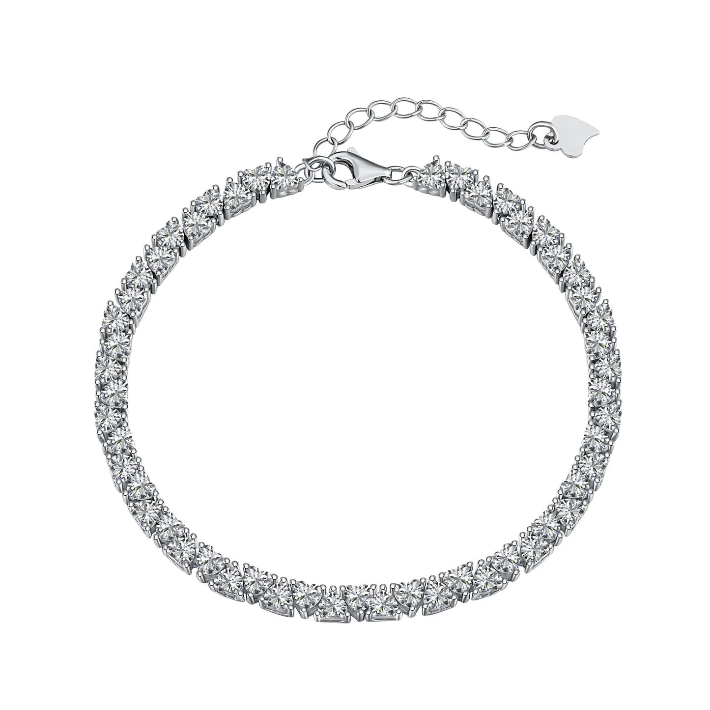Silver bracelet with clear stones on a white background