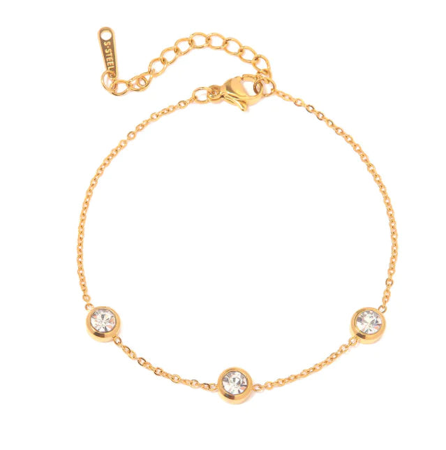 18K Gold-Plated Stainless-Steel Bracelet with Round Zircon