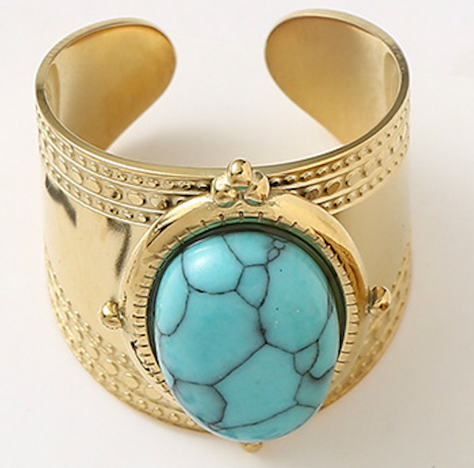 Gold-Plated Stainless-Steel Ring with Natural Stone Inlay – Adjustable Blue / White