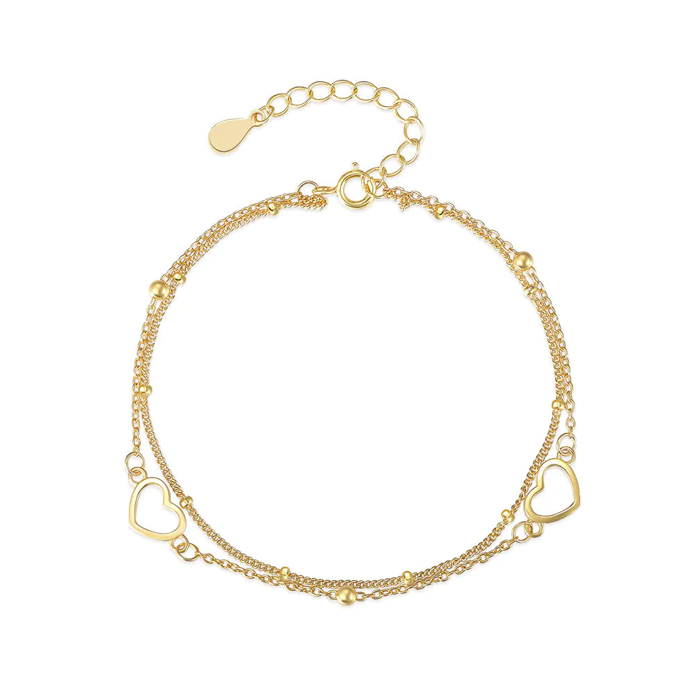 S925 Silver Double-Layer Heart Bracelet – Adjustable, Hypo-Allergenic