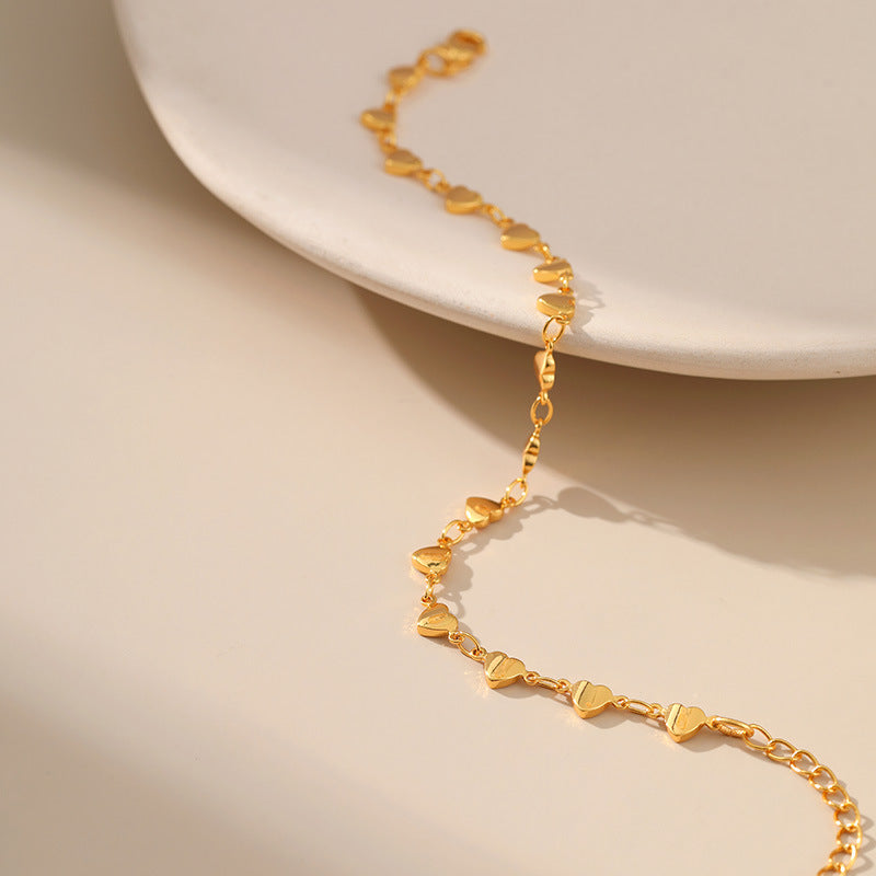 18K Gold-Plated Heart-Link “Love” Chain Bracelet – 10 cm