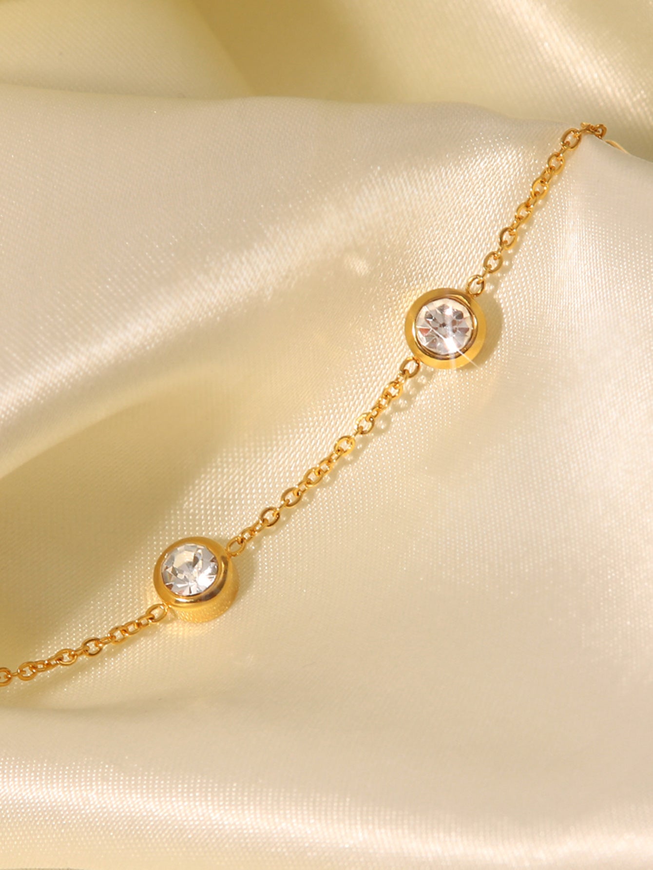 18K Gold-Plated Stainless-Steel Bracelet with Round Zircon