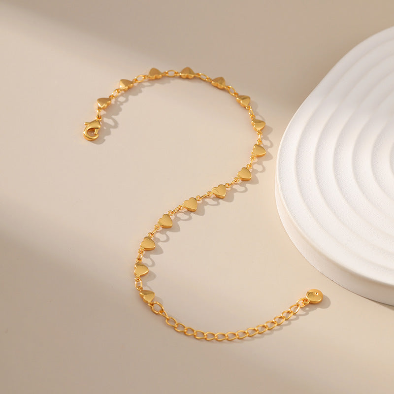 18K Gold-Plated Heart-Link “Love” Chain Bracelet – 10 cm