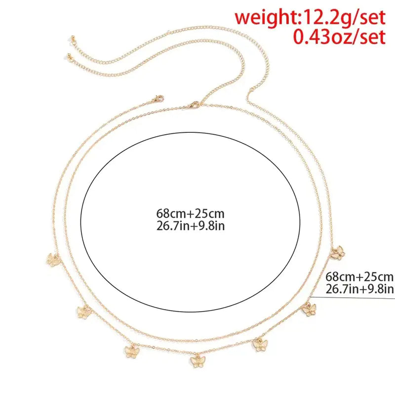 Gold necklace with measurements and weight information on a white background