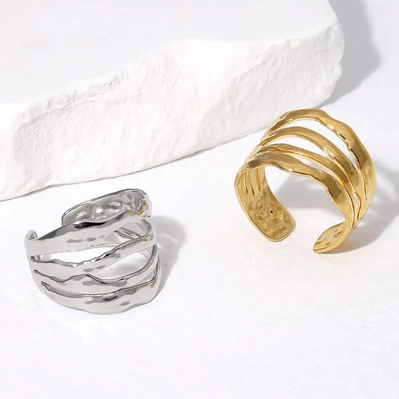 Irregular Stainless-Steel Ring – Adjustable Gold or Steel
