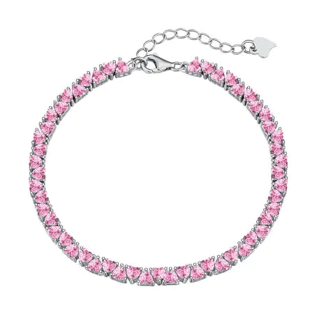 Pink bracelet with silver clasp on a white background